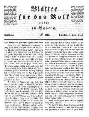 Blätter für das Volk zunächst in Bayern Samstag 9. September 1848