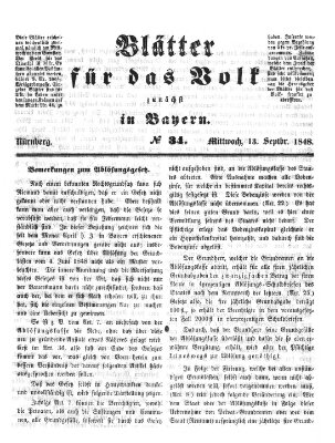 Blätter für das Volk zunächst in Bayern Mittwoch 13. September 1848