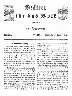 Blätter für das Volk zunächst in Bayern Mittwoch 27. September 1848