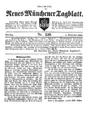 Neues Münchener Tagblatt Samstag 1. September 1849