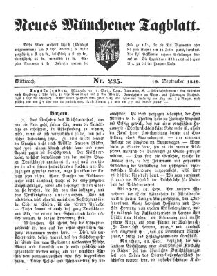 Neues Münchener Tagblatt Mittwoch 19. September 1849