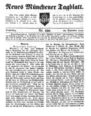 Neues Münchener Tagblatt Donnerstag 20. September 1849