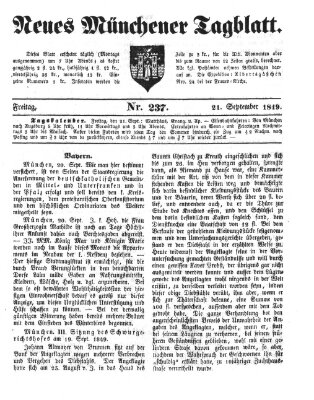 Neues Münchener Tagblatt Freitag 21. September 1849