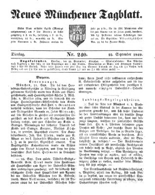 Neues Münchener Tagblatt Dienstag 25. September 1849