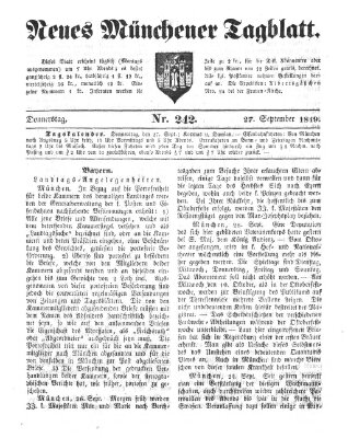 Neues Münchener Tagblatt Donnerstag 27. September 1849