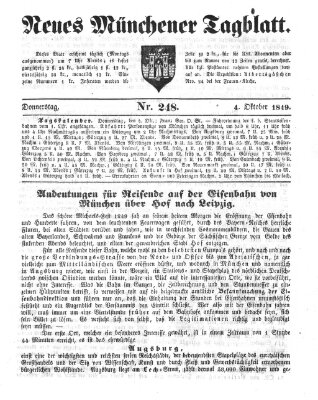 Neues Münchener Tagblatt Donnerstag 4. Oktober 1849