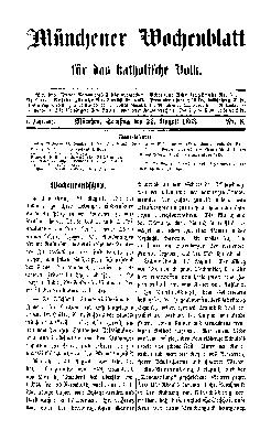 Münchener Wochenblatt für das katholische Volk Samstag 22. August 1868