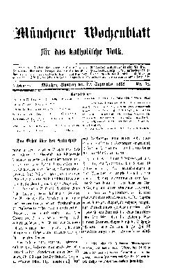 Münchener Wochenblatt für das katholische Volk Samstag 19. September 1868