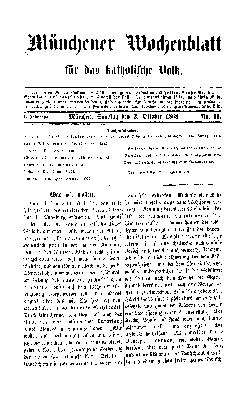 Münchener Wochenblatt für das katholische Volk Samstag 3. Oktober 1868