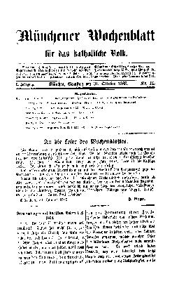 Münchener Wochenblatt für das katholische Volk Samstag 31. Oktober 1868