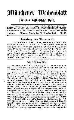 Münchener Wochenblatt für das katholische Volk Samstag 19. Dezember 1868