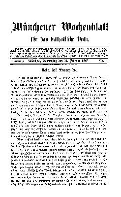 Münchener Wochenblatt für das katholische Volk Donnerstag 11. Februar 1869