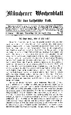 Münchener Wochenblatt für das katholische Volk Donnerstag 15. April 1869