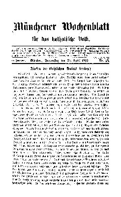 Münchener Wochenblatt für das katholische Volk Donnerstag 29. April 1869