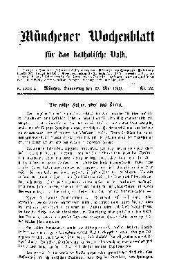 Münchener Wochenblatt für das katholische Volk Donnerstag 27. Mai 1869