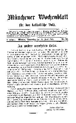 Münchener Wochenblatt für das katholische Volk Donnerstag 17. Juni 1869