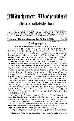 Münchener Wochenblatt für das katholische Volk Donnerstag 26. August 1869