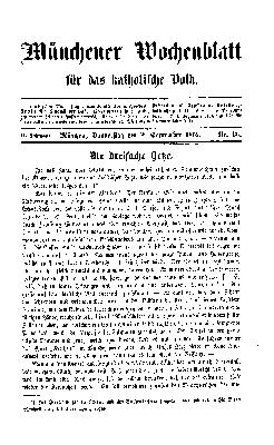 Münchener Wochenblatt für das katholische Volk Donnerstag 2. September 1869