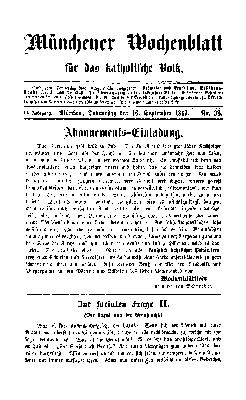 Münchener Wochenblatt für das katholische Volk Donnerstag 16. September 1869