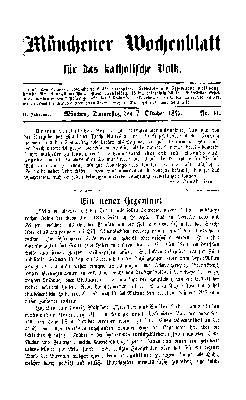 Münchener Wochenblatt für das katholische Volk Donnerstag 7. Oktober 1869