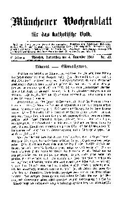 Münchener Wochenblatt für das katholische Volk Donnerstag 4. November 1869