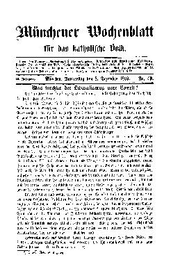 Münchener Wochenblatt für das katholische Volk Donnerstag 2. Dezember 1869