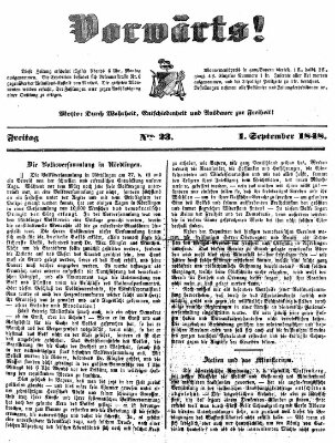 Vorwärts! Freitag 1. September 1848