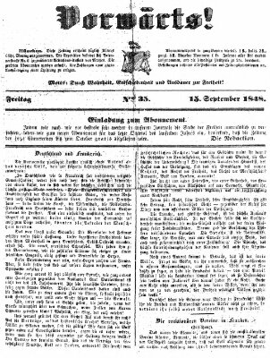 Vorwärts! Freitag 15. September 1848