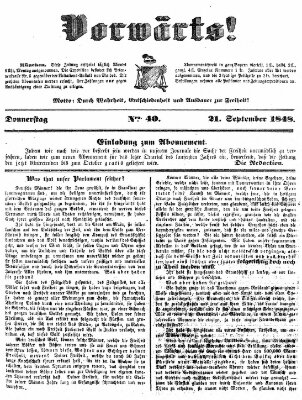 Vorwärts! Donnerstag 21. September 1848