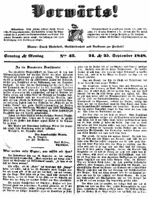 Vorwärts! Sonntag 24. September 1848