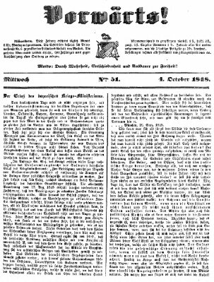 Vorwärts! Mittwoch 4. Oktober 1848