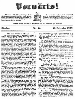 Vorwärts! Dienstag 21. November 1848