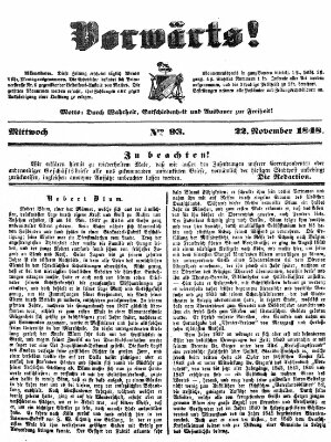 Vorwärts! Mittwoch 22. November 1848