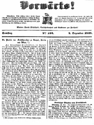 Vorwärts! Samstag 2. Dezember 1848