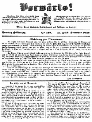 Vorwärts! Sonntag 17. Dezember 1848