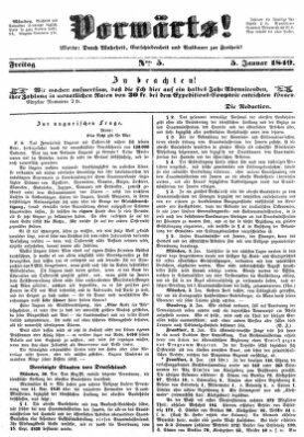 Vorwärts! Freitag 5. Januar 1849