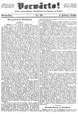 Vorwärts! Donnerstag 1. Februar 1849