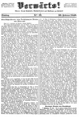 Vorwärts! Dienstag 20. Februar 1849