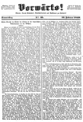 Vorwärts! Donnerstag 22. Februar 1849