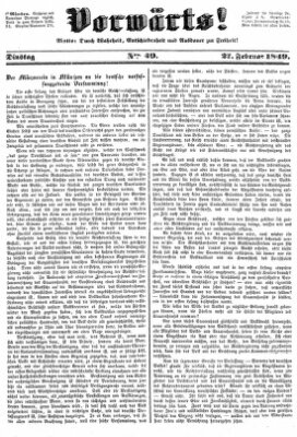 Vorwärts! Dienstag 27. Februar 1849