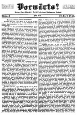 Vorwärts! Mittwoch 18. April 1849