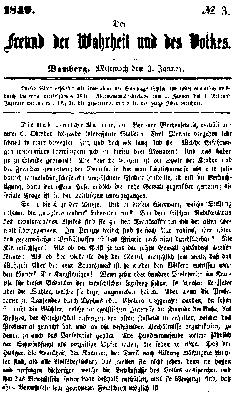 Der Freund der Wahrheit und des Volkes Mittwoch 3. Januar 1849