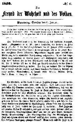 Der Freund der Wahrheit und des Volkes Samstag 6. Januar 1849