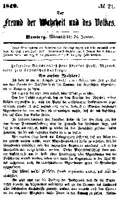 Der Freund der Wahrheit und des Volkes Mittwoch 24. Januar 1849