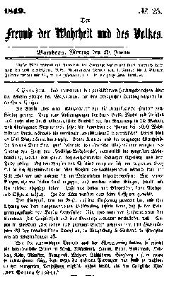 Der Freund der Wahrheit und des Volkes Montag 29. Januar 1849