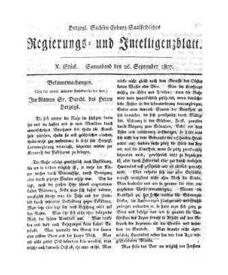 Herzogl.-Sachsen-Coburg-Saalfeldisches Regierungs- und Intelligenzblatt (Coburger Regierungs-Blatt) Samstag 26. September 1807