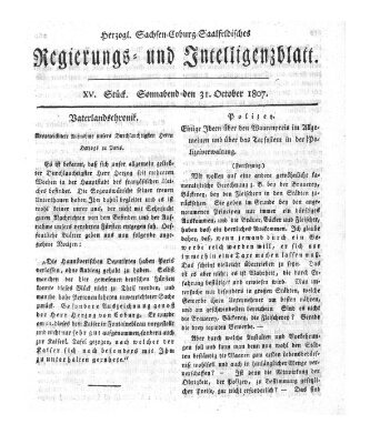 Herzogl.-Sachsen-Coburg-Saalfeldisches Regierungs- und Intelligenzblatt (Coburger Regierungs-Blatt) Samstag 31. Oktober 1807