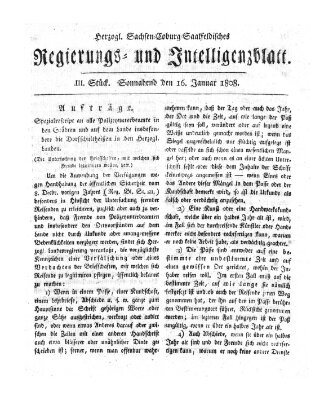 Herzogl.-Sachsen-Coburg-Saalfeldisches Regierungs- und Intelligenzblatt (Coburger Regierungs-Blatt) Samstag 16. Januar 1808