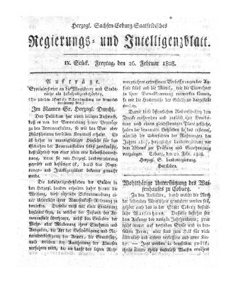 Herzogl.-Sachsen-Coburg-Saalfeldisches Regierungs- und Intelligenzblatt (Coburger Regierungs-Blatt) Freitag 26. Februar 1808