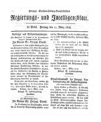 Herzogl.-Sachsen-Coburg-Saalfeldisches Regierungs- und Intelligenzblatt (Coburger Regierungs-Blatt) Freitag 11. März 1808